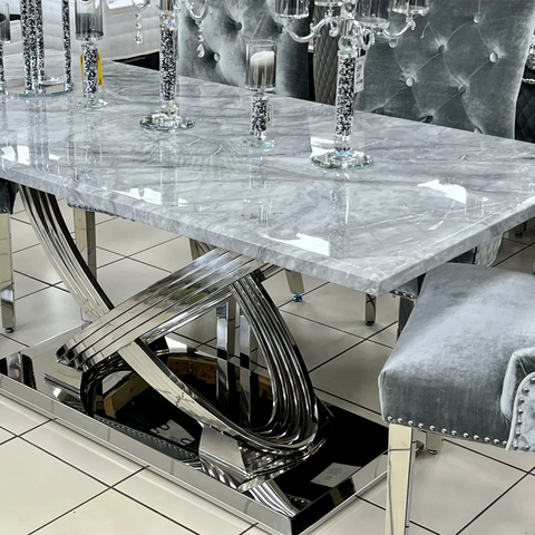 Madrid Grey Marble Dining Table with Chrome Base - Pendle Village Furniture
