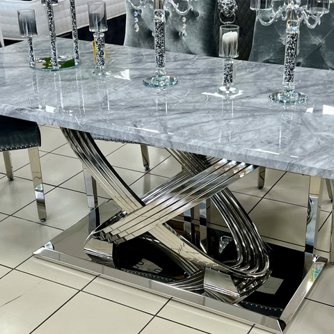 Madrid Grey Marble Dining Table with Chrome Base - Pendle Village Furniture