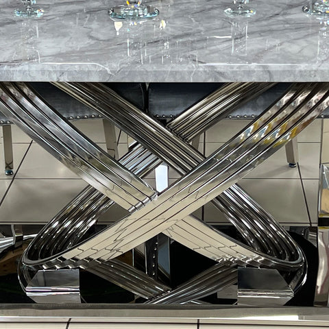 Madrid Grey Marble Dining Table with Chrome Base - Pendle Village Furniture