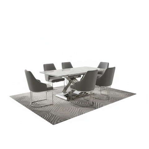 Madrid Grey Marble Dining Table with Ottavia Grey Velvet Chairs - Pendle Village Furniture