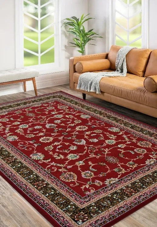 Agrah red rug with classic traditional pattern design.