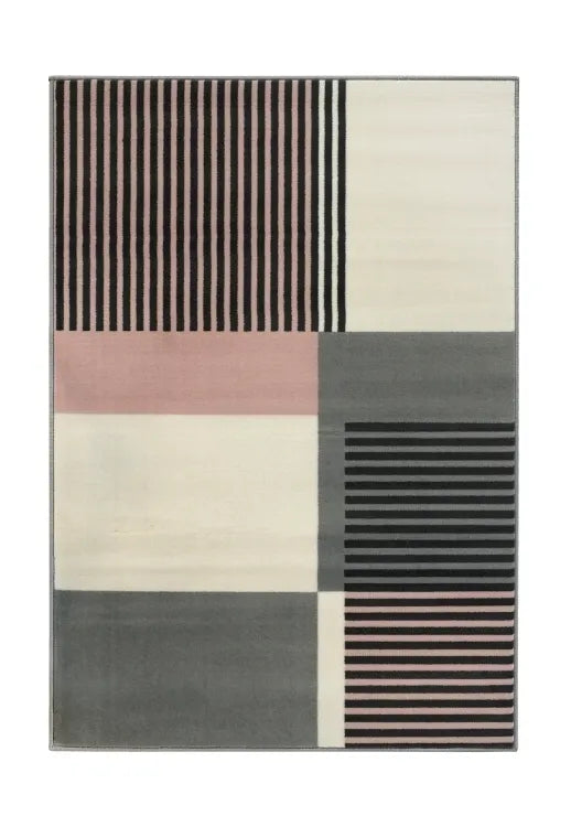 Modern patterned rug adding elegance and texture.