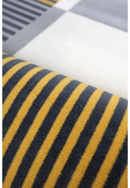 Decorative orche rug with sleek barcode design.