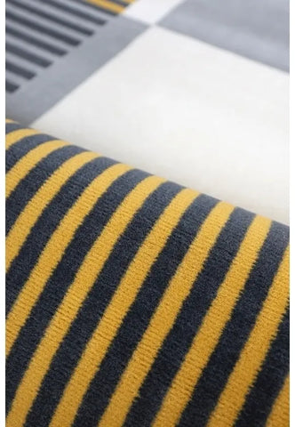 Decorative orche rug with sleek barcode design.