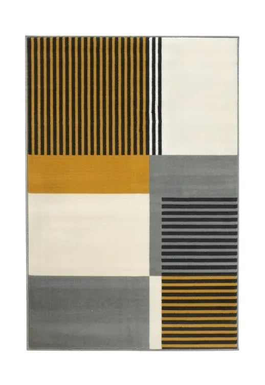 Modern patterned rug adding elegance and texture.