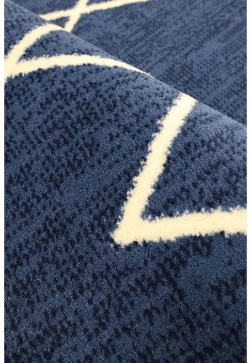 Denim rug with elegant Berber inspired design.