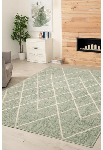 Modern patterned rug adding depth and character.