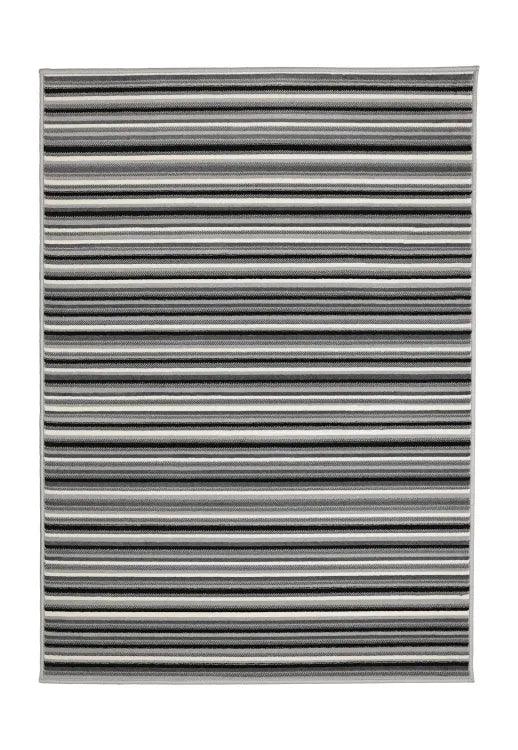 Contemporary rug with elegant striped detailing in grey tones.