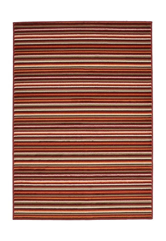 Modern red rug adding warmth and texture to interiors.