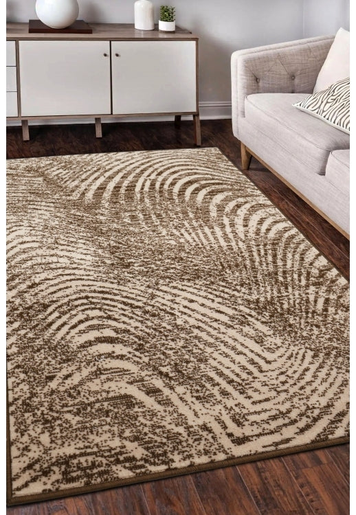 Rug with unique fingerprint swirl pattern design.