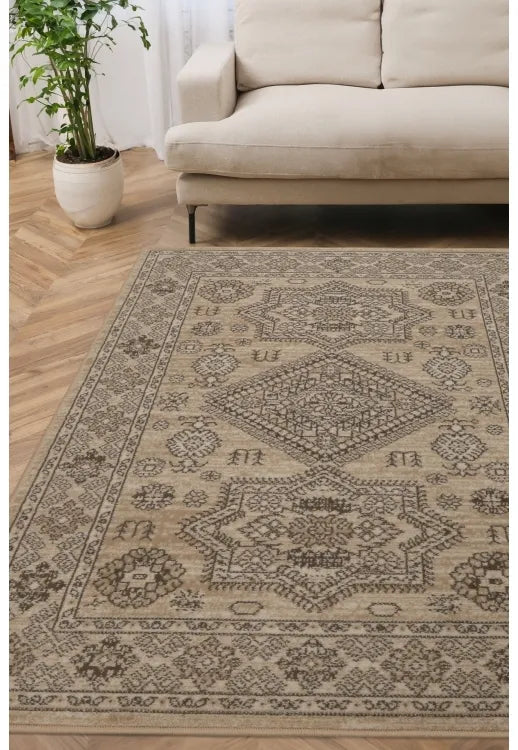 Natural rug with classic medallion pattern and elegant detailing.