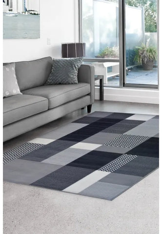 Contemporary grey rug adding elegance and simplicity.