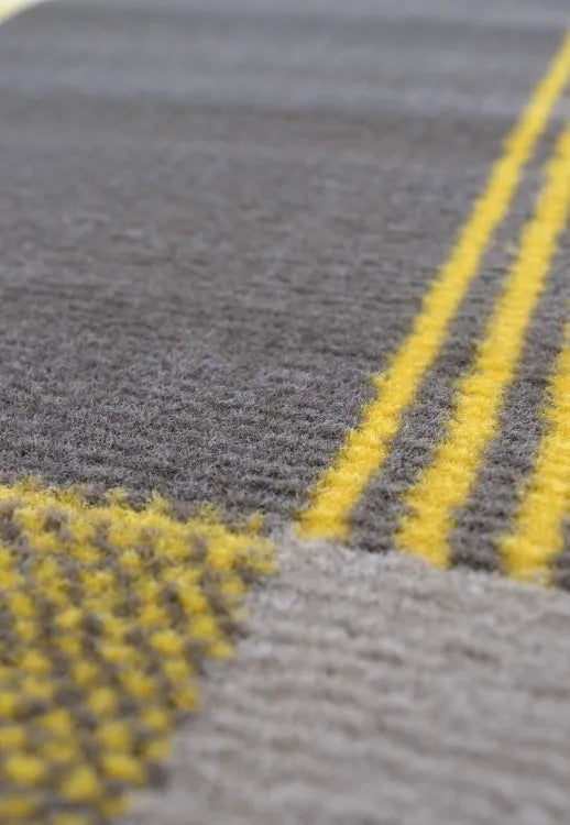 Contemporary ochre rug adding warmth and character.