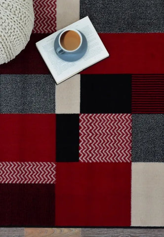 Statement red rug with clean and elegant look.