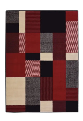 Stylish red rug enhancing modern and classic spaces.