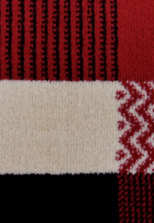 Modern runner rug with vibrant red finish.
