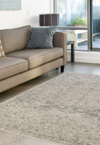 Cream traditional rug with durable polypropylene fabric.