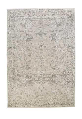 Neutral rug with low profile pile and durable material.