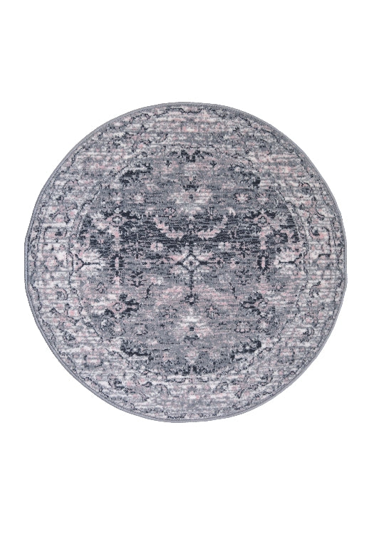 Circular rug with classic design in modern grey tones.