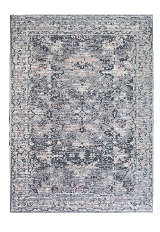 Vintage inspired grey rug with elegant detailing.