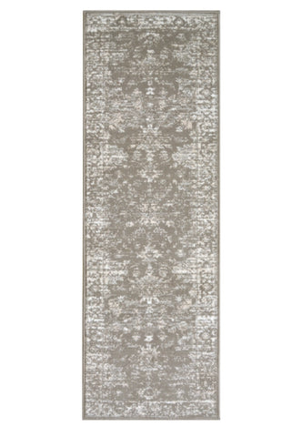 Hallway runner with classic design in neutral tones.