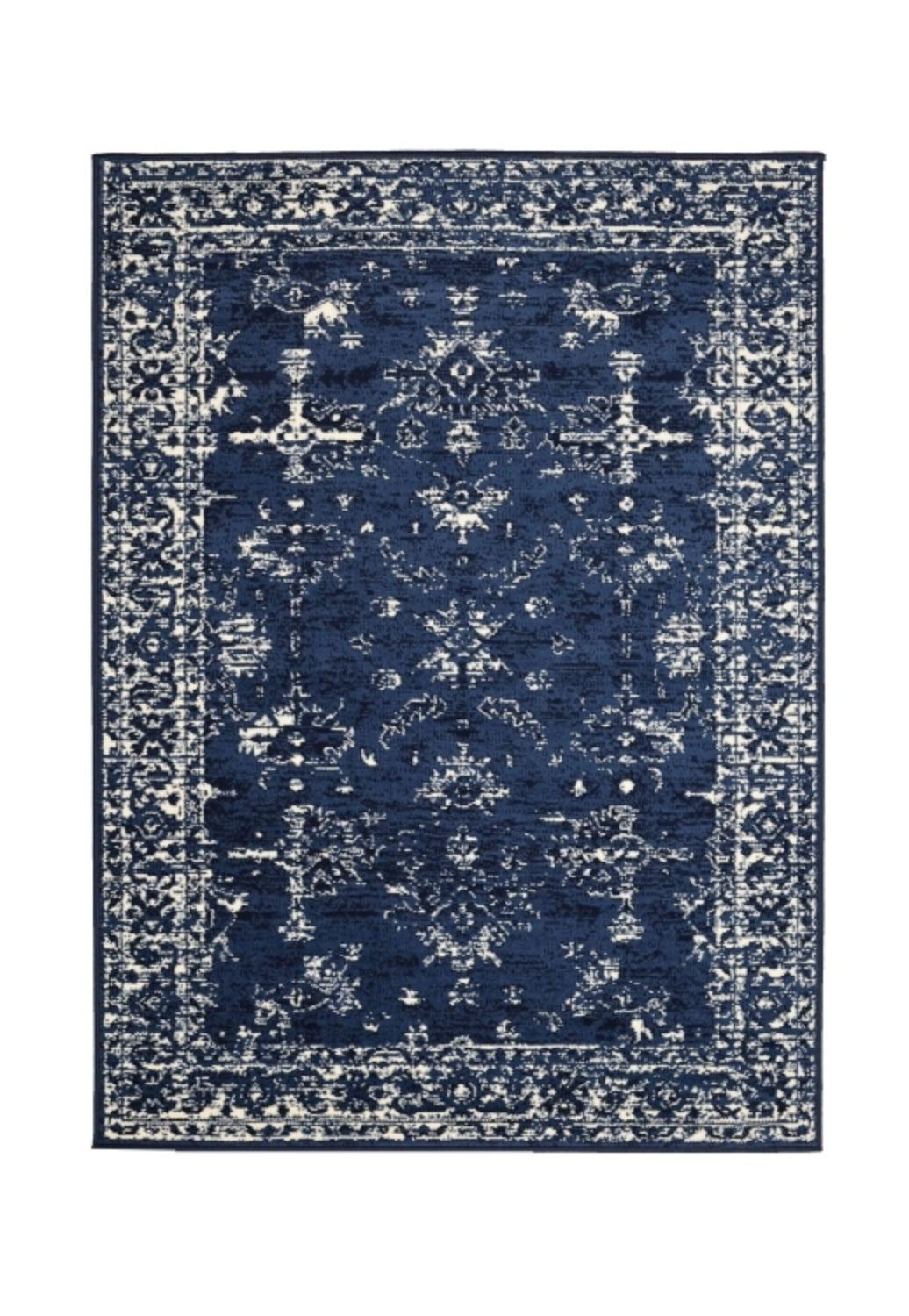 Traditional style rug with elegant navy finish.