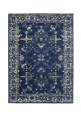 Traditional style rug with elegant navy finish.
