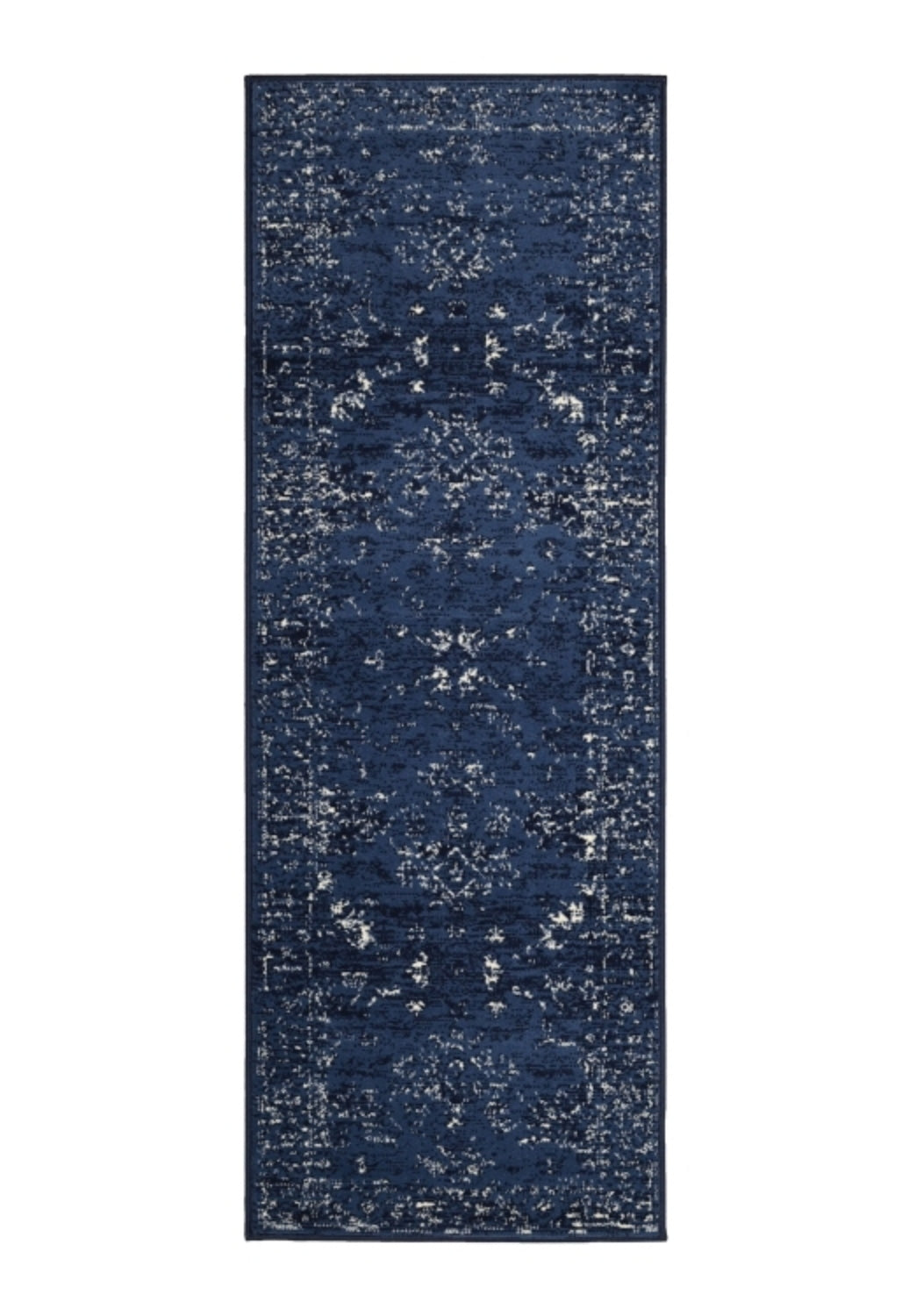 Hallway runner with classic design in navy tones.