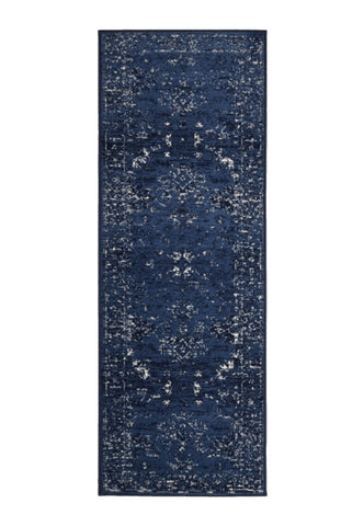Hallway runner with classic design in navy tones.