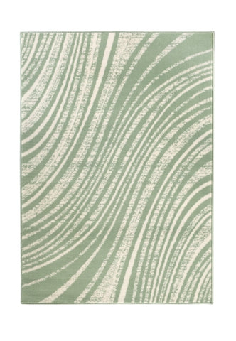Abstract swirl rug in soft sage green tones.