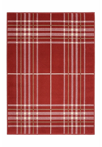 Plaid rug in rich red tones for traditional interiors.