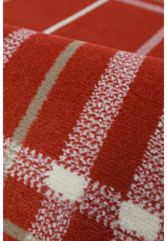 Check pattern rug adding warmth and character.
