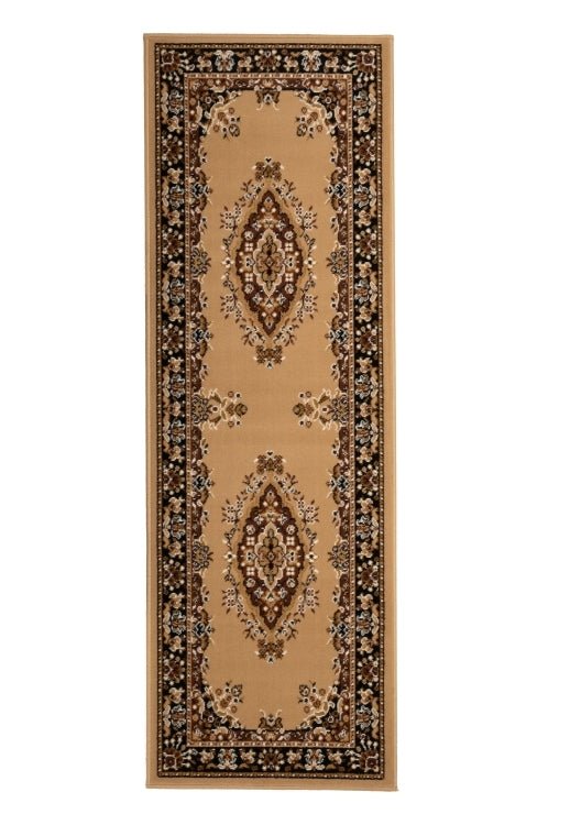 Hallway runner with ethnic inspired geometric texture.