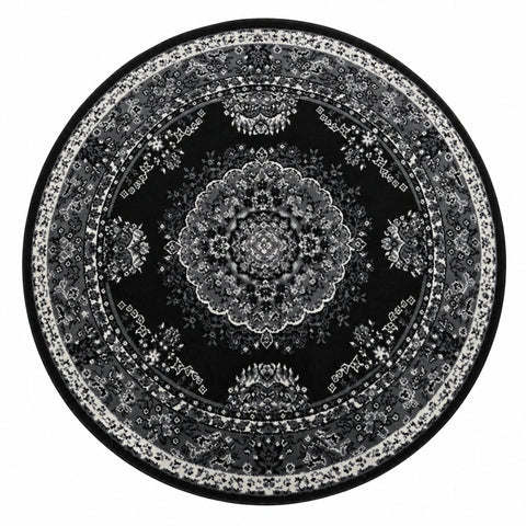 Round geometric rug for contemporary interiors.