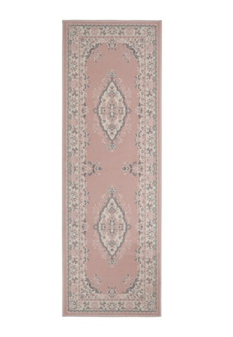 Hallway runner in delicate pink tones.