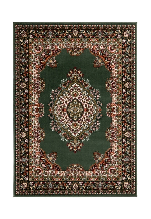 Earthy green rug adding warmth and natural style.