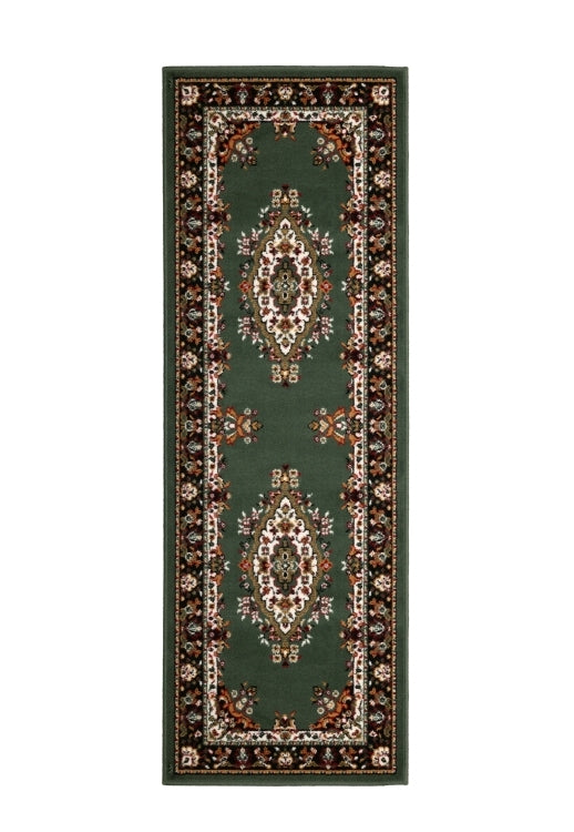 Hallway runner in rich green tones for stylish interiors.