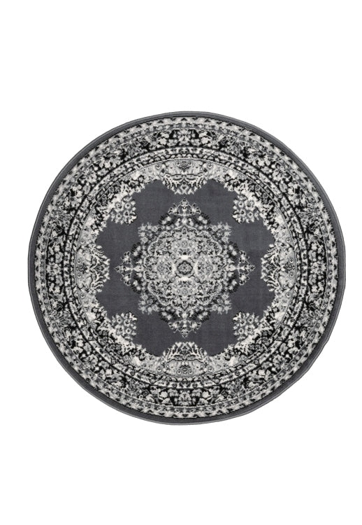 Circular rug in versatile grey tones for elegant interiors.