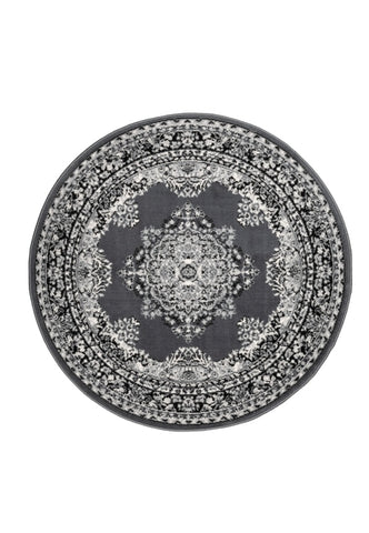Circular rug in versatile grey tones for elegant interiors.