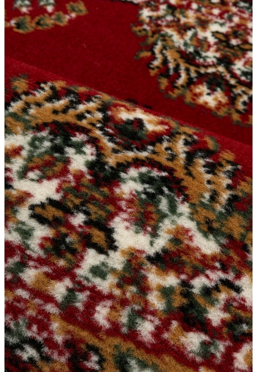 Soft durable red rug for high traffic areas.