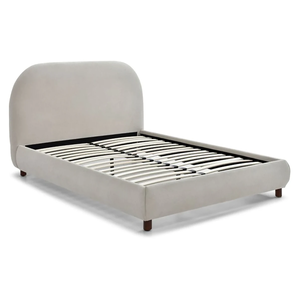 Mallow Fabric Upholstered Bed with Walnut Legs