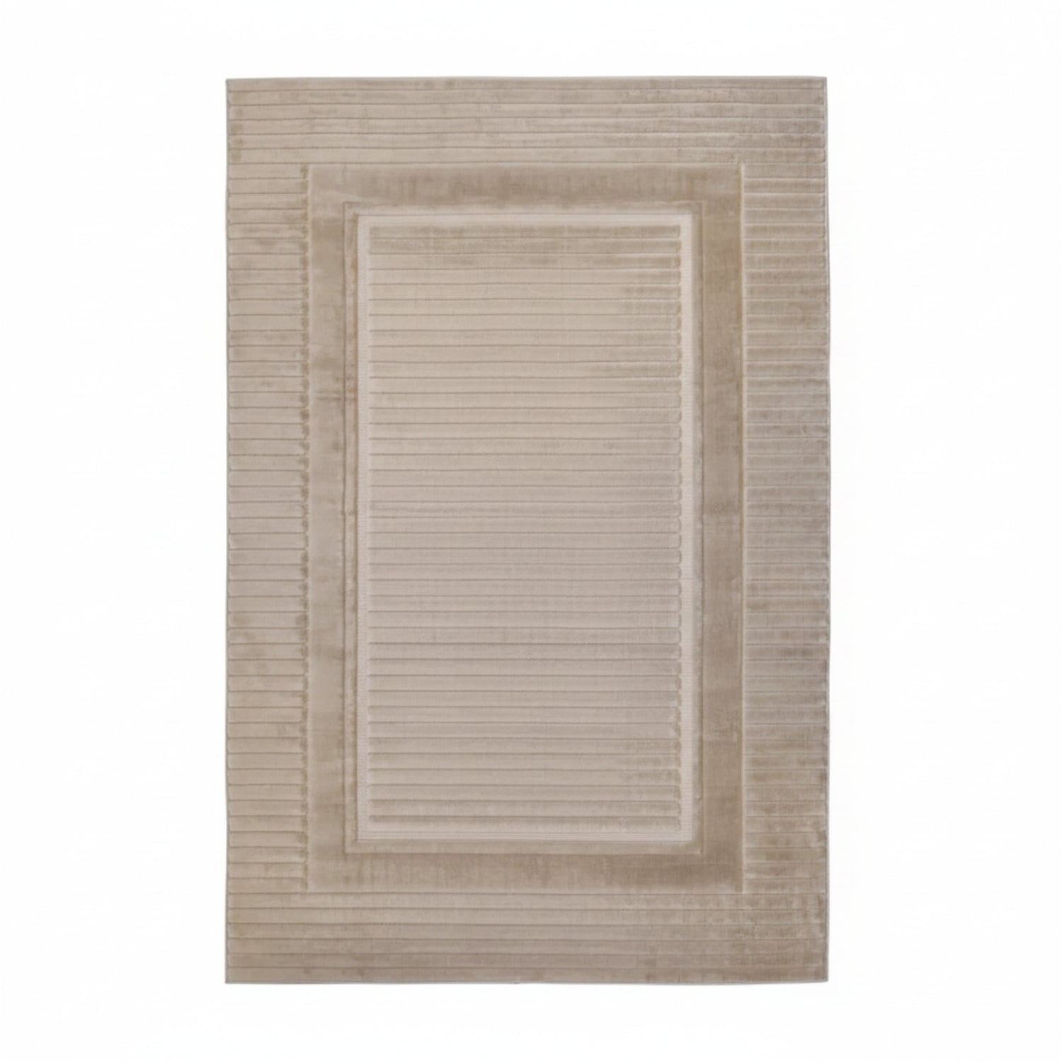 Textured rug with cut and flat pile 3D effect.