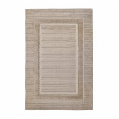 Textured rug with cut and flat pile 3D effect.