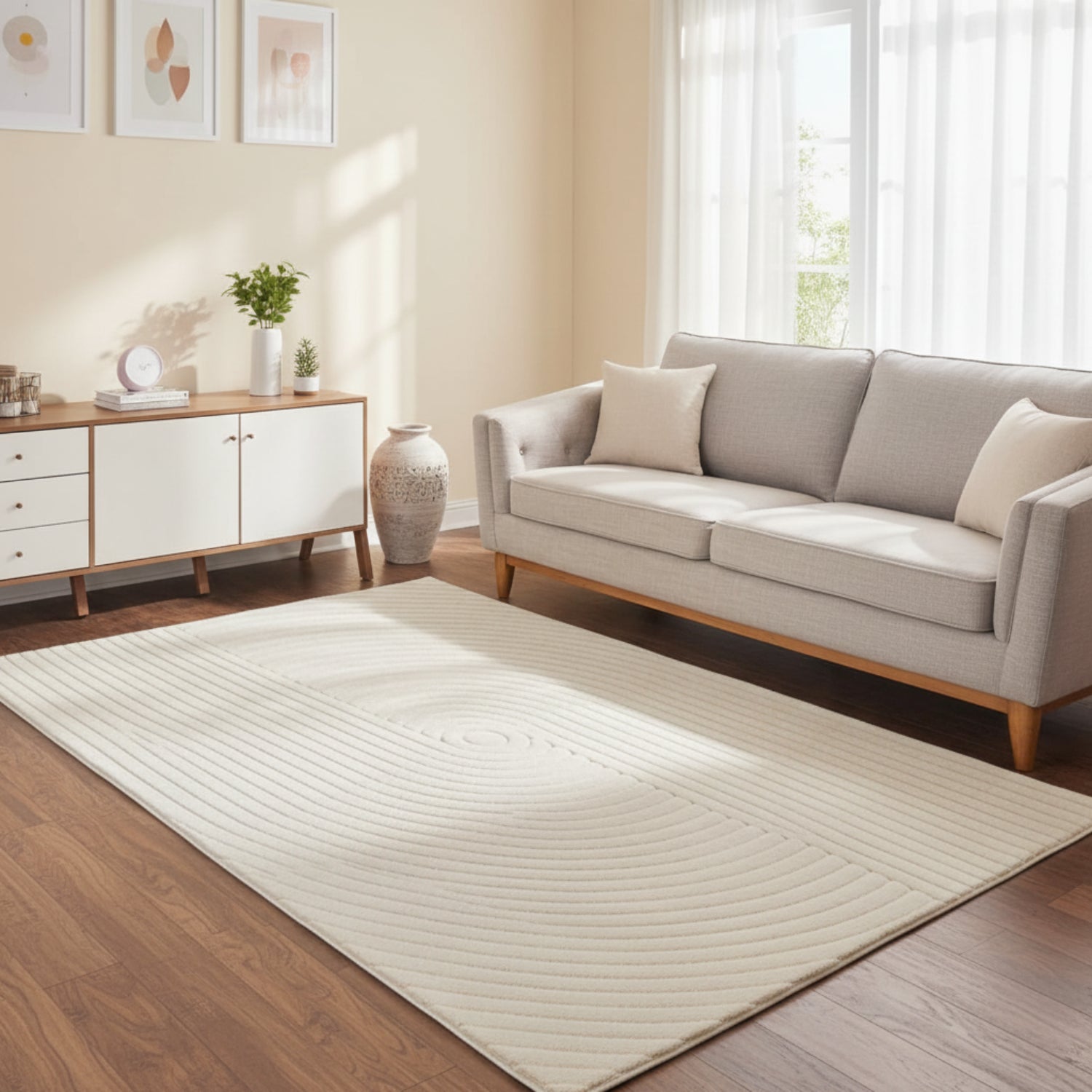 Stylish rug with detailed knot pattern and depth.