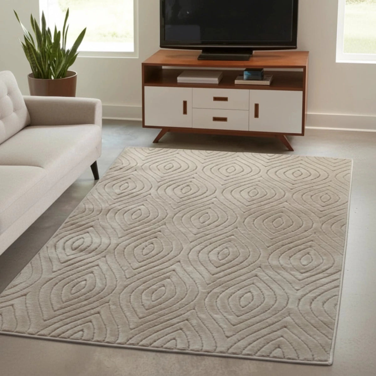 Natural rug with elegant tear drop pattern and subtle design.