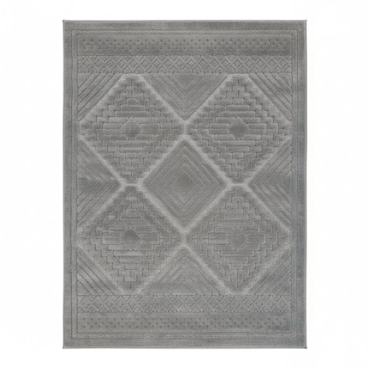 Contemporary rug with tone on tone tribal detailing.