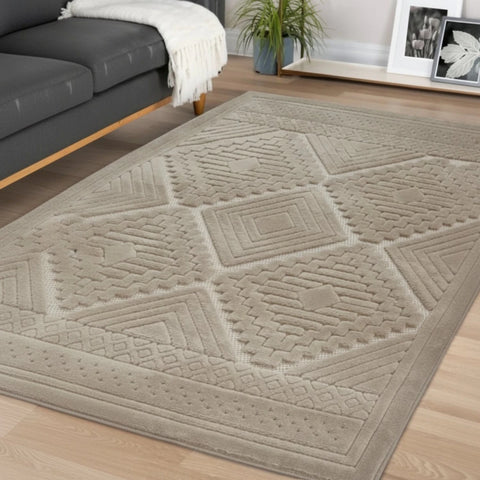 Natural rug with tribal inspired pattern and modern design.