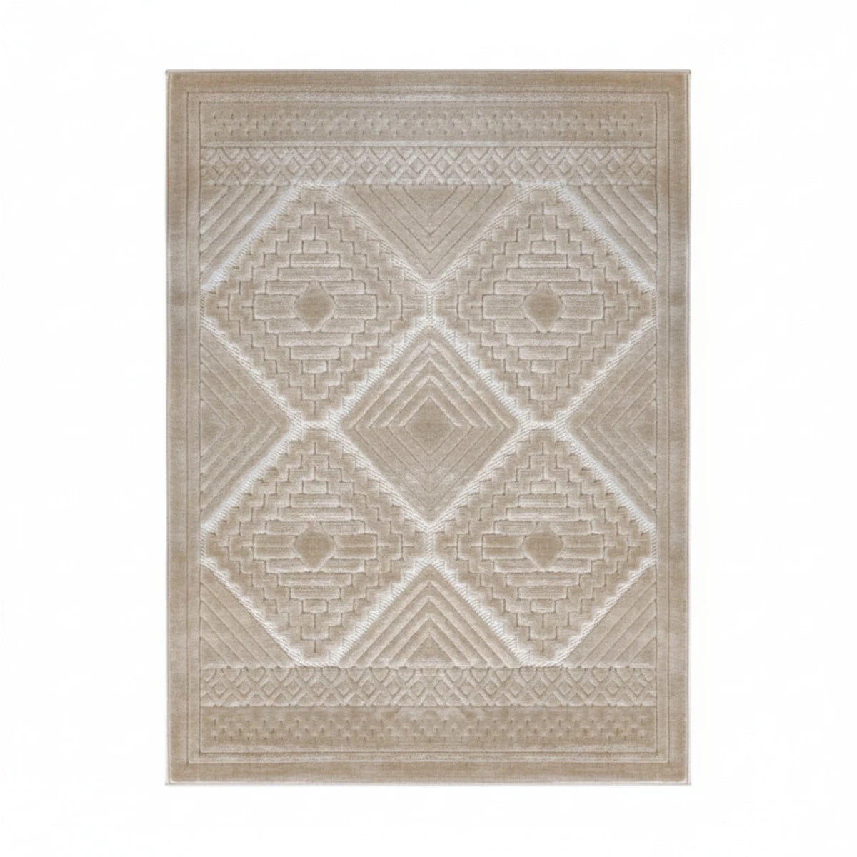 Contemporary rug with tone on tone tribal detailing.