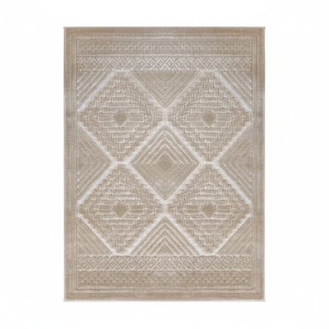 Contemporary rug with tone on tone tribal detailing.