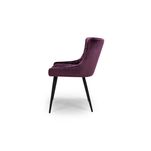 Malmo Fabric Mulberry Dining Chair – Mulberry - Full side view with Black legs